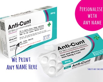 Personalised Anti-Cunt Pill Box Prank Joke Tablet Box - Secret Santa - Birthday Gift For Him & Her - Novelty Funny Gag and Fathers Day Gift