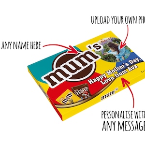 Boîte cadeau personnalisée M&M Selection - Téléchargement de photos - N&#39;importe quel message - N&#39;importe quel nom - Idéal pour la fête des pères - Anniversaire - Toute occasion - Chocolat