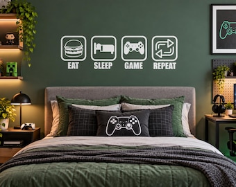 Eat, Sleep, Game, Repeat Vinyl Decal for Bedroom