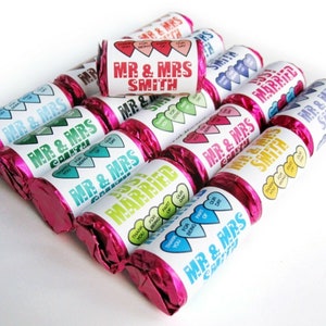 Personalised Love Hearts Sweets wedding favours Just Married - ANY COLOUR!