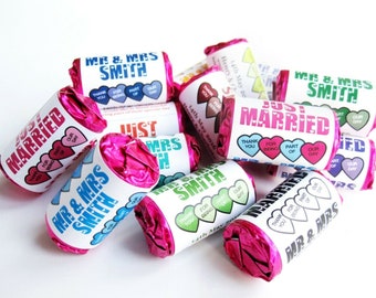 Personalised Love Hearts Sweets wedding favours Just Married - ANY COLOUR!