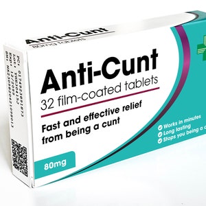 Personalised Anti Cunt Novelty Pill Prank Tablet Box Joke - Anti Cunt Pill Box - Novelty Funny - Gift - Secret Santa - Gift For Him & Her