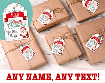 45 x Personalised Christmas Gift Tags - Die Cut Christmas Present Labels with Any Name and Any Text!