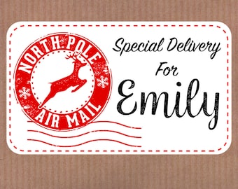 Pegatinas navideñas personalizadas, etiquetas de regalo, entrega especial de Papá Noel