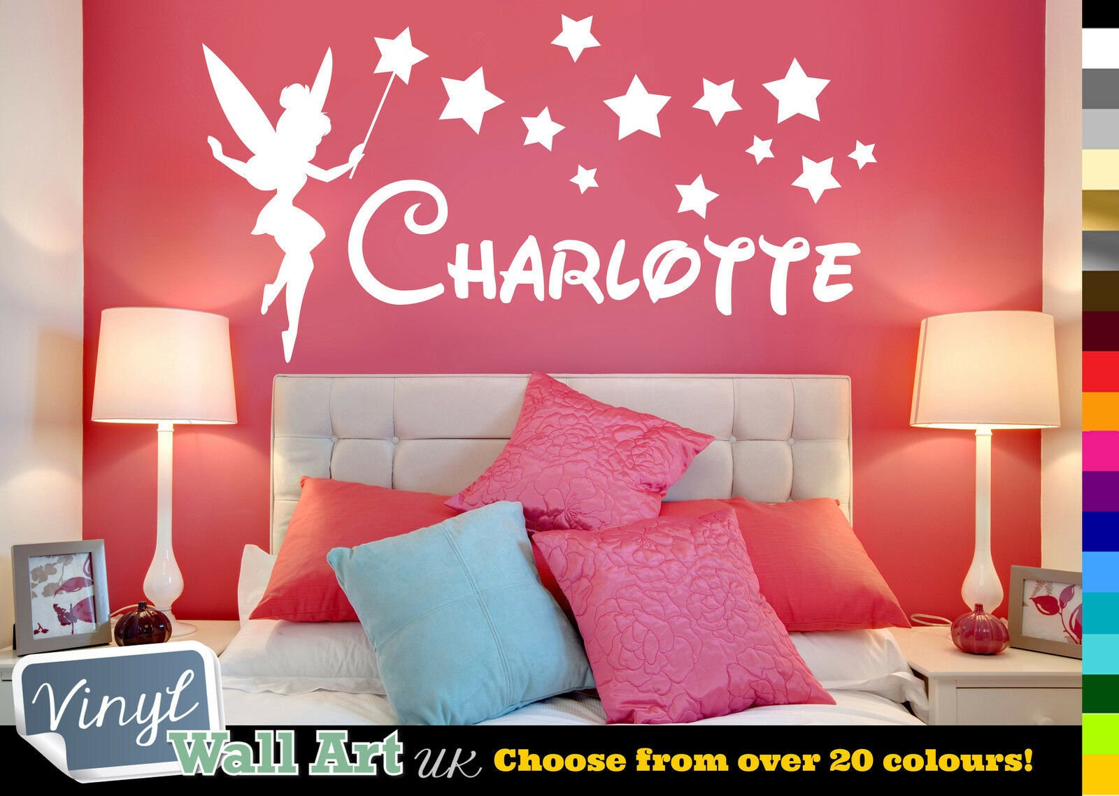 PERSONALISED Girls Name + Fairy Vinyl Wall Art Sticker Decal 24 Colours ...