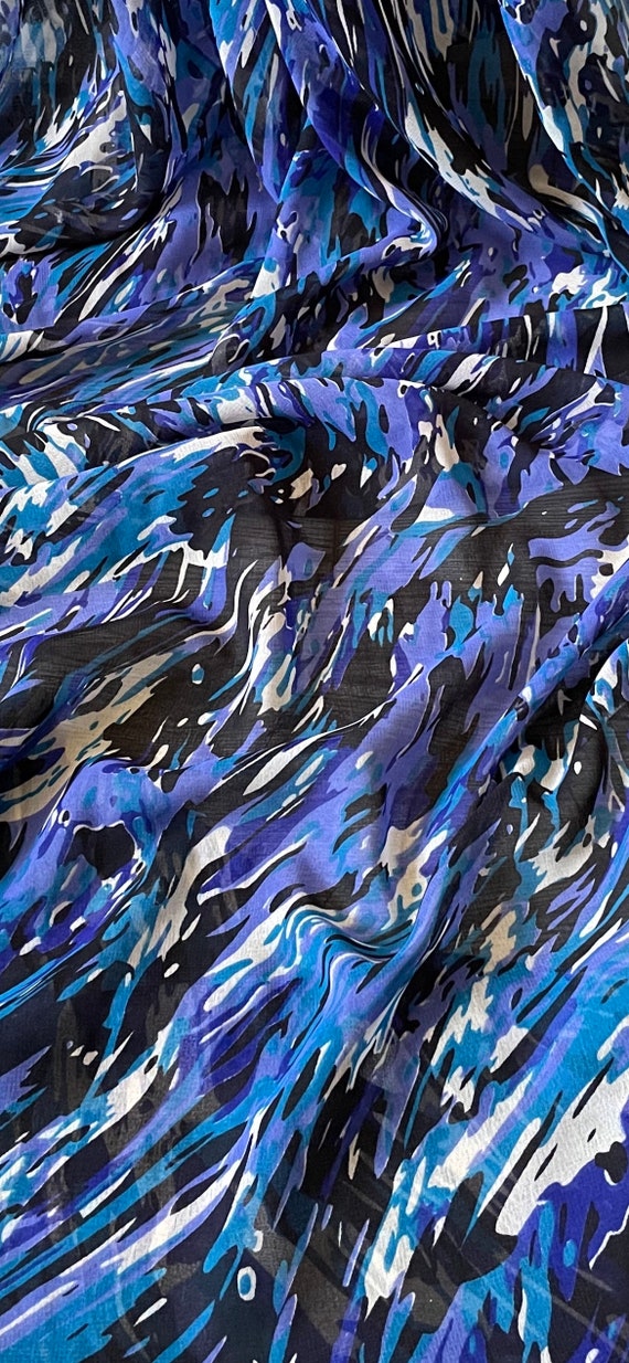 Ivory Purple Blue Camouflage Print Chiffon Fabric 58 PRICE PER METER