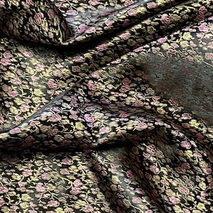 Black Multicoloured Ditsy Floral Chinese Brocade Fabric 58&#39;&#39; PRICE PER METER