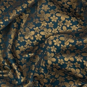Teal Gold Floral Banarasi Brocade Fabric 50’’ PRICE PER METER