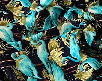 Navy Turquoise Flamingoes 100% Cotton Fabric 45'' PRICE PER METER