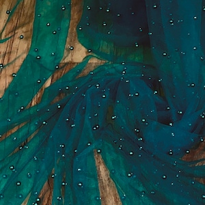 Forest Green Pearl Beaded Tulle Fabric 58&#39;&#39; PRICE PER METER