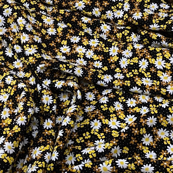Black Multicoloured Daisies Floral Viscose Fabric 58'' PRICE PER METER