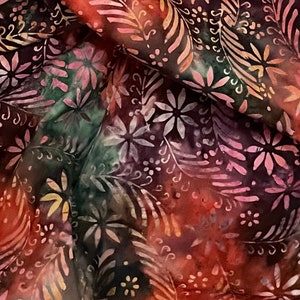 Purple Multicoloured Leaves Bali Batik Fabric 45'' PRICE PER METER