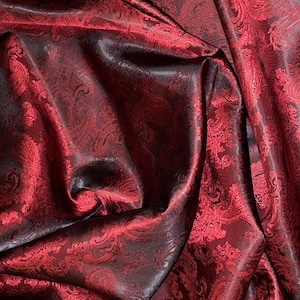 Wine Red Two Tone Paisley Jacquard Fabric 58&#39;&#39; PRICE PER METER