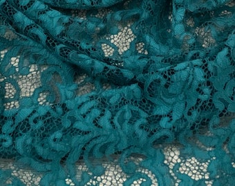 Teal Green Floral Guipure Lace Fabric 58&#39;&#39; PRICE PER METER