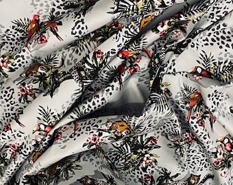 Silver Multicoloured Animal Cotton Sateen Fabric 58’’ PRICE PER METER