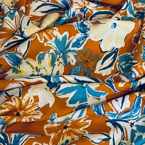 Orange Blue White Floral Viscose Fabric 58&#39;&#39; PRICE PER METER