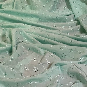 Mint Broderie Anglaise Fabric 45&#39;&#39; PRICE PER METER