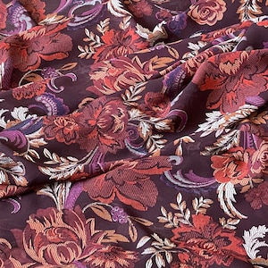 Burgundy Multicoloured Floral Print Chiffon Fabric 58'' PRICE PER METER