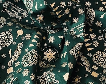 Green Gold Christmas 100% Cotton Fabric 45’’ PRICE PER METER