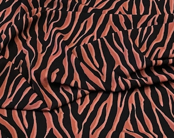 Tan Nero Pesca Zebra Stampa Crepe Georgette Tessuto 58'' PREZZO AL METRO