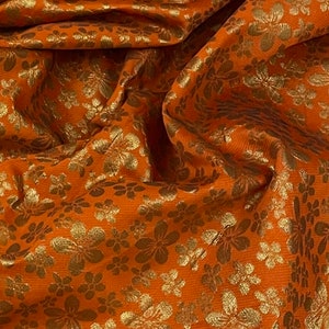 Burnt Orange Gold Floral Banarasi Brocade Fabric 50’’ PRICE PER METER