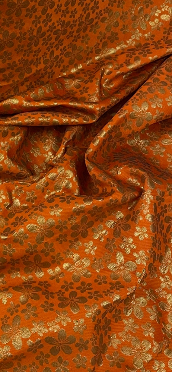 Burnt Orange Gold Floral Banarasi Brocade Fabric 50 PRICE Etsy