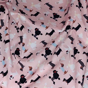 Baby Pink Multicoloured Dogs 100% Cotton Fabric 45&#39;&#39; PRICE PER METER