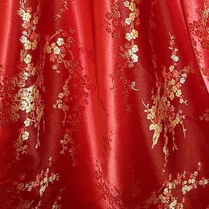 Red Gold Blossom Flower Chinese Brocade Fabric 45&#39;&#39; PRICE PER METER