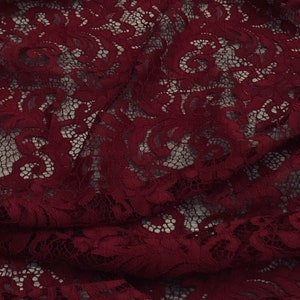 Wine Red Floral Guipure Lace Fabric 58&#39;&#39; PRICE PER METER