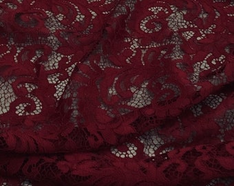 Wine Red Floral Guipure Lace Fabric 58&#39;&#39; PRICE PER METER