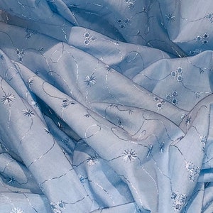 Sky Blue Scallop Broderie Anglaise Fabric 45&#39;&#39; PRICE PER METER