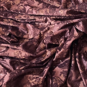 Brown Floral Burnout Velvet Fabric 58&#39;&#39; PRICE PER METER