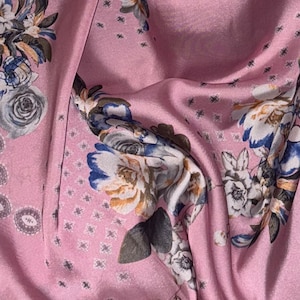 Pink Multicoloured Floral Print Charmeuse Satin Fabric 58&#39;&#39; PRICE PER METER