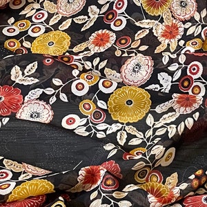 Negro Rojo Multicolor Floral Estampado Tela de Gasa 58'' PRECIO POR METRO