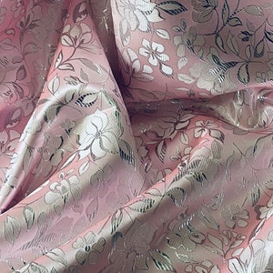Baby Rosa Silber Floral Metallic Brokat Stoff 58&#39;&#39; PREIS PRO METER