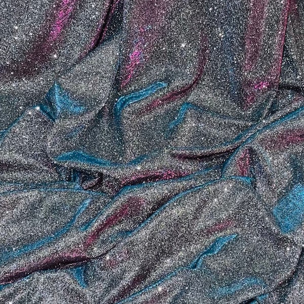 Silver Teal Pink Glitter Lurex Fabric 58'' PRICE PER METER