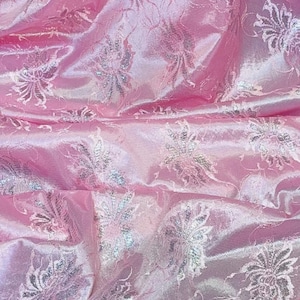 Baby Pink Floral Satin Lace Fabric 58&#39;&#39; PRICE PER METER