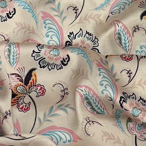 Baby Pink Multicoloured Floral Print Charmeuse Satin Fabric 45&#39;&#39; PRICE PER METER