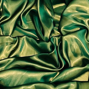 Emerald Green Gold Shimmer Satin Fabric 58'' PRICE PER METER