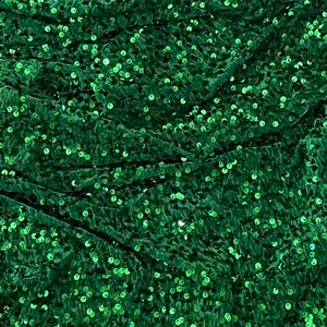 Emerald Green Velvet Velour Bling Sequin Fabric 58" PRICE PER METER