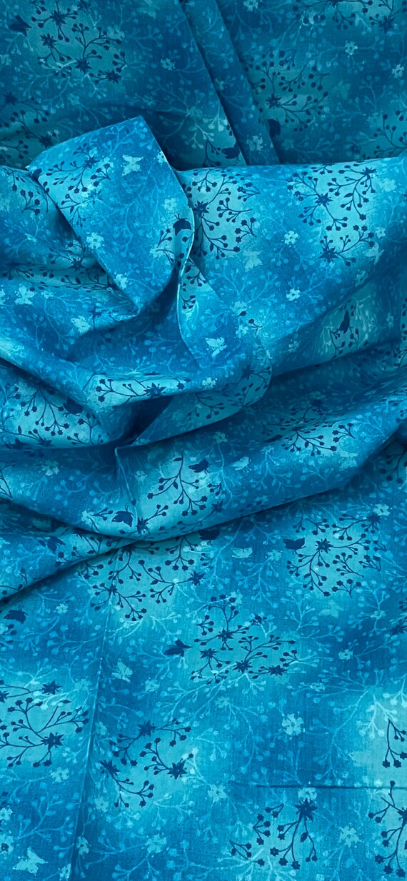 Turquoise Blossom Flower Bali Batik Fabric 45 Price Etsy