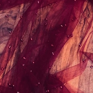 Wine Red Pearl Beaded Tulle Fabric 58&#39;&#39; PRICE PER METER