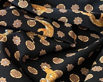 Tessuto Crepe Georgette Nero Arancione Stampa Tigre 58'' PREZZO AL METRO