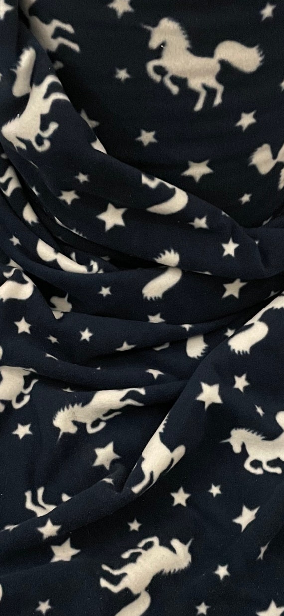 Navy White Einhorn Sterne PolarFleece Stoff 58'' PREIS PRO METER