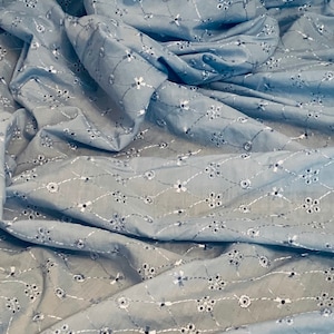 Sky Blue Broderie Anglaise Fabric 45&#39;&#39; PRICE PER METER