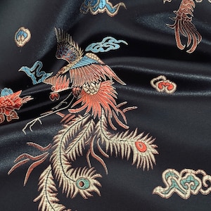 Black Multicoloured Dragon Chinese Brocade Fabric 45'' PRICE PER METER