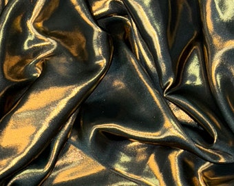 Teal Gold Shimmer Satin Fabric 58'' PRICE PER METER