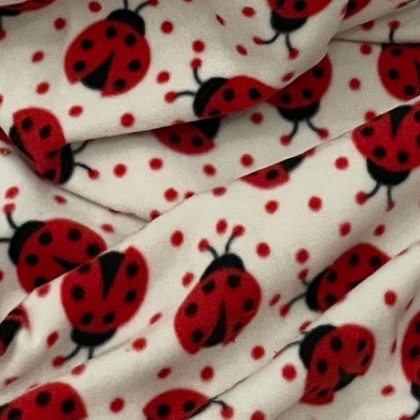 White Red Black Polka Dot Ladybug Polar Fleece Fabric 58'' PRICE PER METER