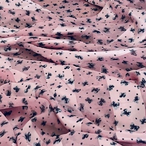 Baby Pink Polka Dot Satin Chiffon Fabric 58&#39;&#39; PRICE PER METER