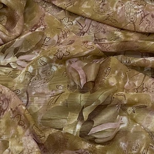 Beige Pink White Paisley Floral Print Chiffon Fabric 45&#39;&#39; PRICE PER METER